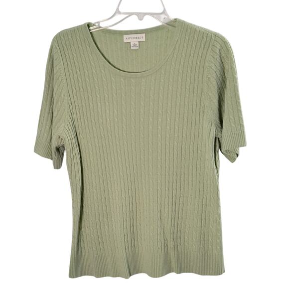 Appleseed's Sweaters - Appleseed's Pullover Sweater Top Women's Size L Green Short Sleeve Knit